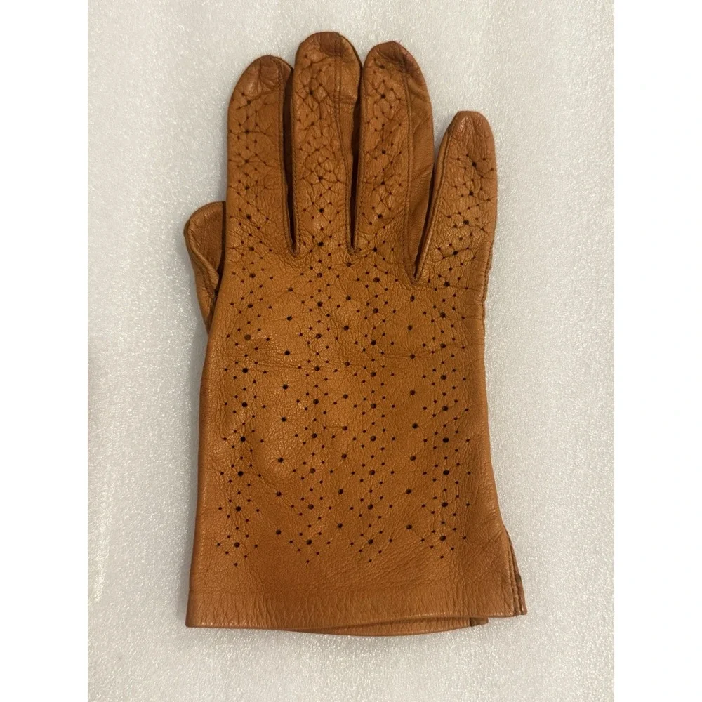 Vintage‎ Women's Orangish Brown Soft Leather Driving Riding Gloves Sz SM 6-6.5